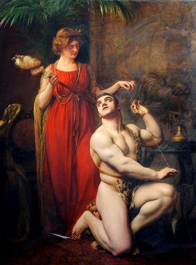 "Геракл у ног Омфалы". Картина Гюстава Куртуа, 1912 год.