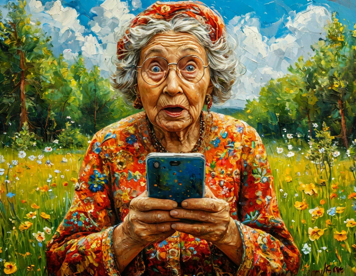Уникальные картинки без навыков дизайна. Бабушка и нейросеть Шедеврум дружат