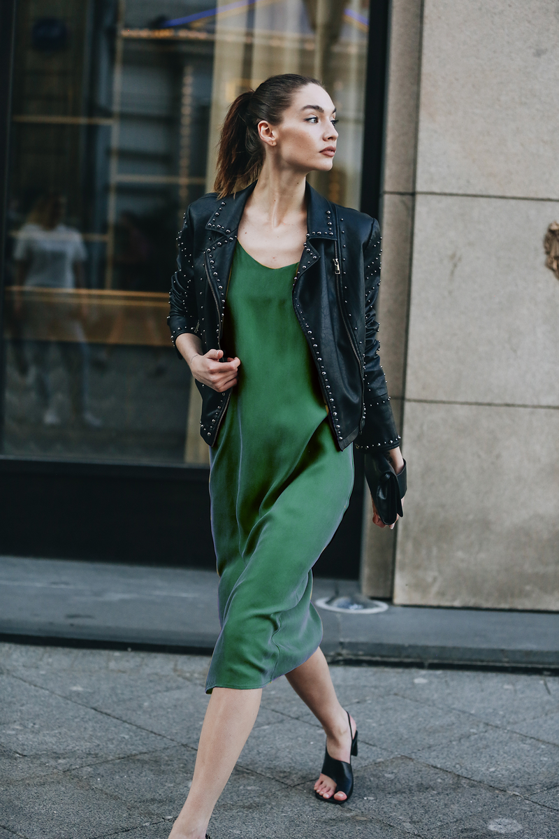 Платье-комбинация из купро изумруд