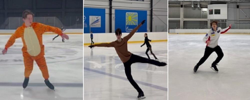     Коллаж. Скриншоты — с видео ТГ-канала «Лига чемпионов. Фигурное катание» Фотография взята из открытых источников.