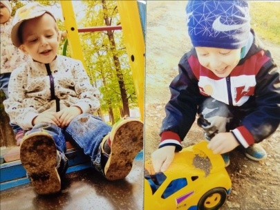 Детская радость такая лёгкая. Достаточно песочек повозить на машинке. Или удивиться, почему синие штаны вдруг стали коричневыми.