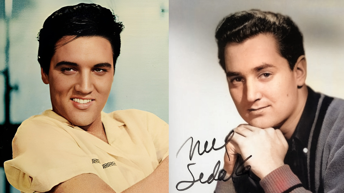 Элвис Пресли (американский певец и актёр, «король рок-н-ролла») и Нил Седака (пианист, вокалист и автор песен, кумир молодёжи 1950-х и 1960-х годов) (фиои)