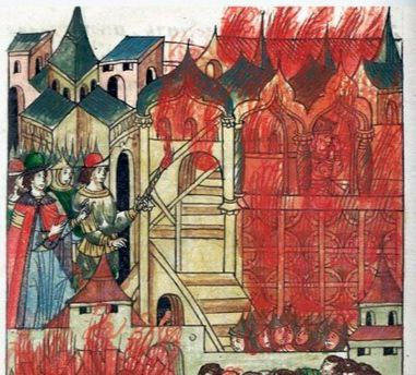 Народное восстание против татар в Твери. Фрагмент миниатюры из Лицевого летописного свода