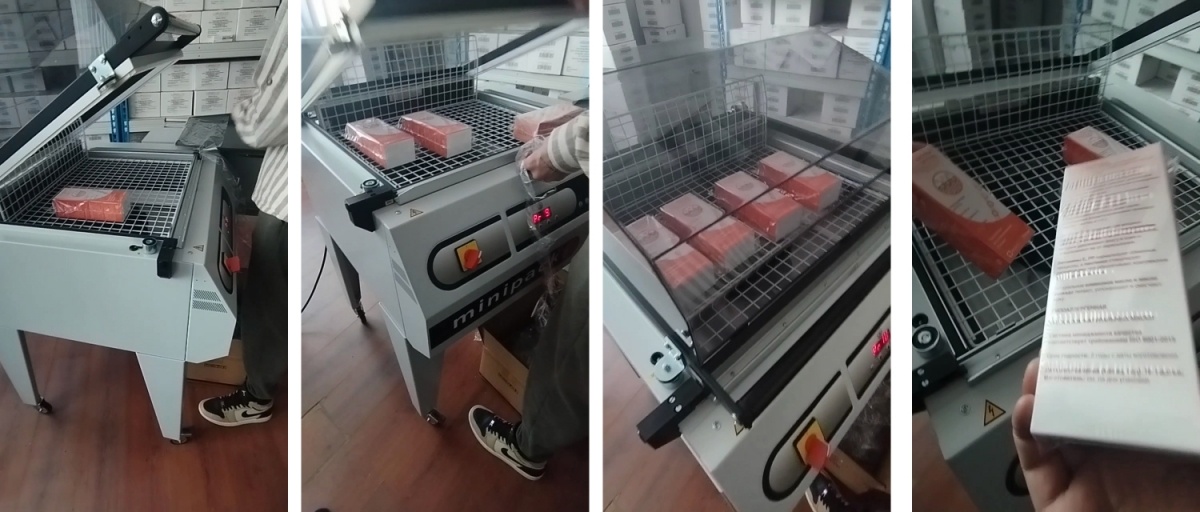 Процесс упаковки в термоусадочную пленку 