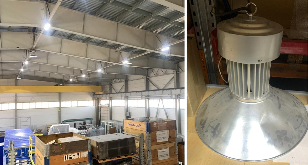 Оборудование расположено достаточно плотно, а сами купольные светильники китайского производства — не самого лучшего качества