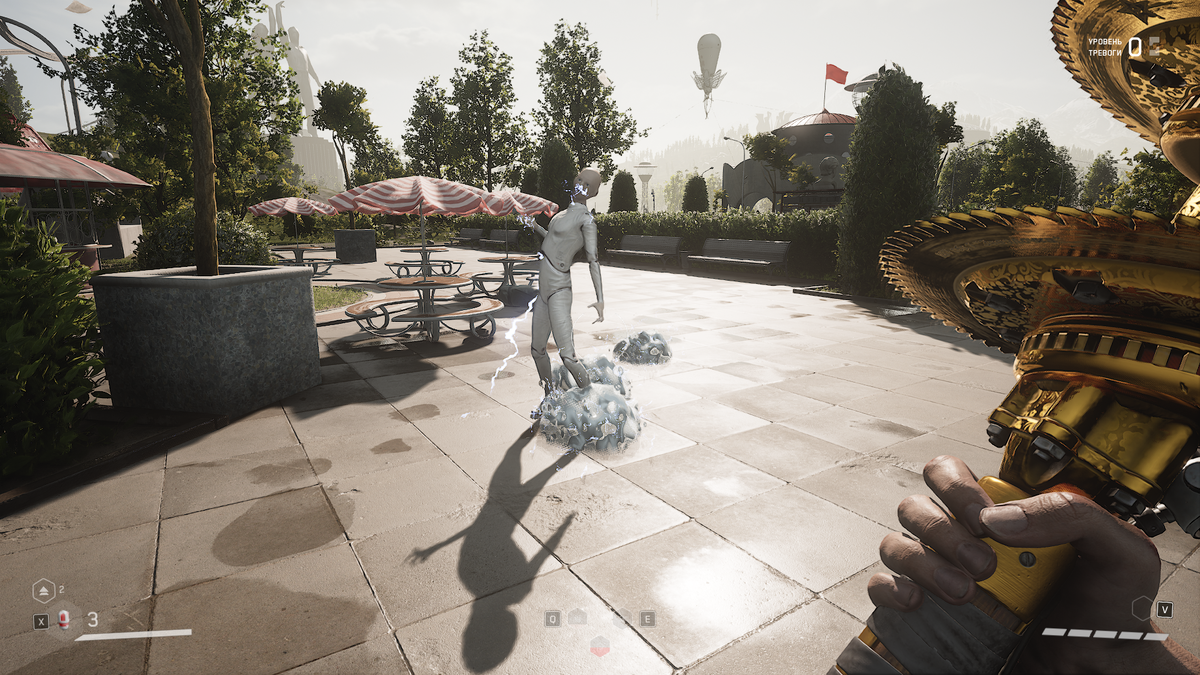 Пример использования полимерной струи с шокером: вовчик застанился, при этом получая урон