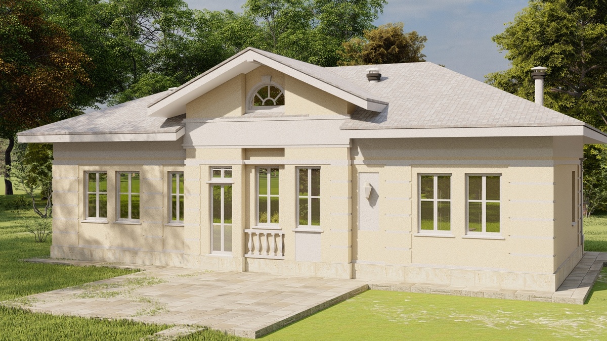 Фасад подготовили под пристройку - добавили дверь и убрали пилястры, которых не будет видно за террасой