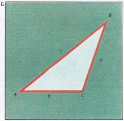 В основе тригонометрии лежат шесть отношений между элементами прямоугольного треугольника. Треугольники ABC, A'B'C' и A"B"C" (А) имеют один и тот же угол А при основании, поэтому a/b = a'/b' = a"/b". Более того, в любом прямоугольном треугольнике с углом А при основании отношение соответствующих сторон одинаково и называется тангенсом угла A (tg A). Например, если А = 45°, то a = b и tg 45° = 1. Другие отношения: b/a - котангенс (ctg А), а/с - синус (sin А), b/c косинус (cos A), c/b - секанс (sec A), с/а - косеканс (cosec A). Составлены таблицы этих отношений при любых углах: их можно вычислять на некоторых микрокалькуляторах. Синусы и косинусы позволяют вычислить стороны любого (не обяэательно прямоугольного) треугольника (Б) по формулам: a/sin А = b/sin В = с/sin С; а² = b² + с² - 2bc cos А (сторона а лежит против угла А, b - против угла В и т.д.).