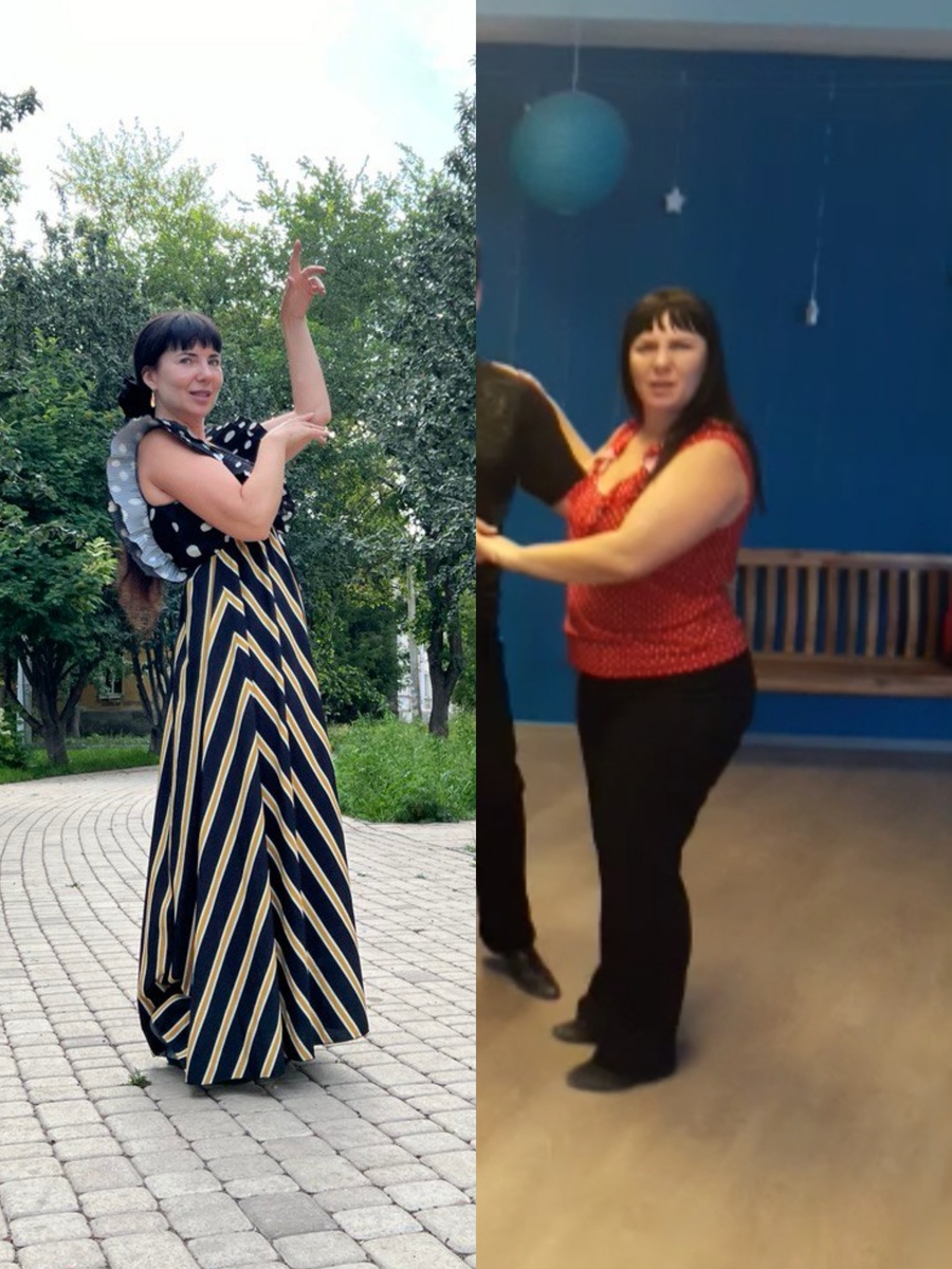 51 и 45 лет. В платье 51.