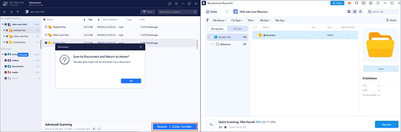 Шаг 4. После успешного подключения к вашему NAS, начнется сканирование устройства на наличие данных. После сканирования будут отображены удаленные, потерянные или существующие файлы на вашем NAS-сервере.