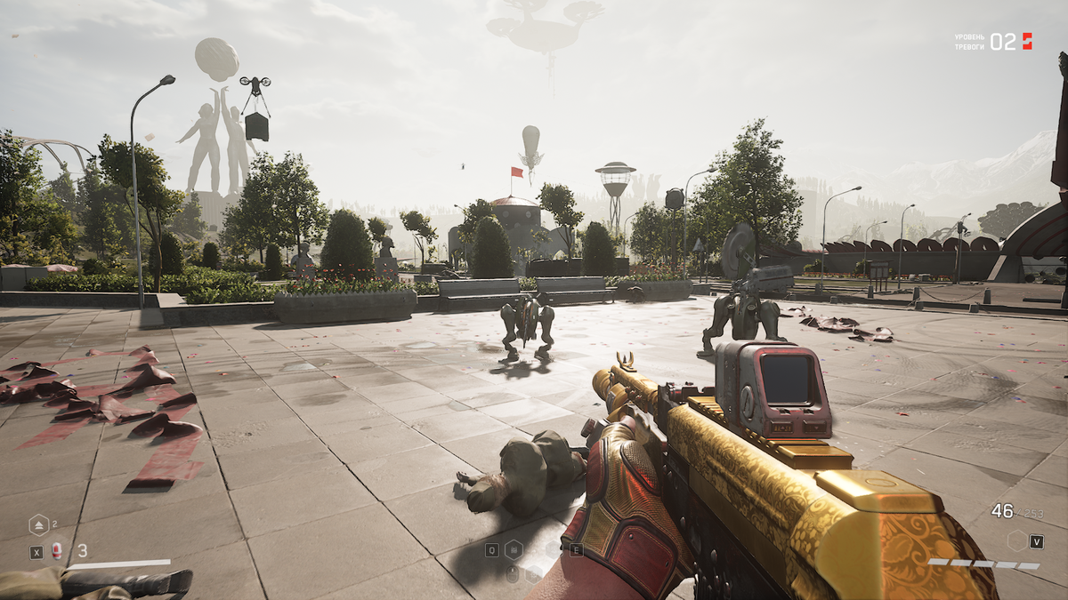 Стреляем или бьём по любому роботу, стоя под камерой. Как видите, "Шмель" уже на подходе)