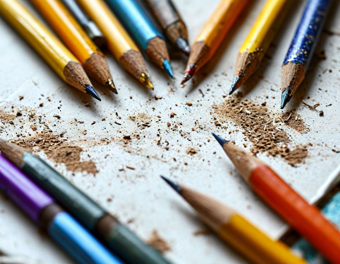 Сломанные карандаши или ручки на пустом листе бумаги.