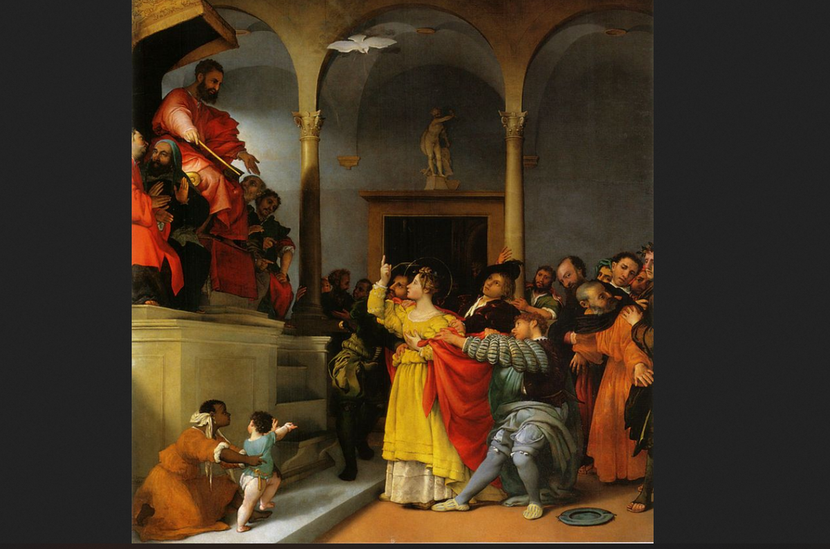 Лоренцо Лотто. "Св. Люция перед судьей Пасхазием", фрагмент алтаря св.аЛюции. 1532