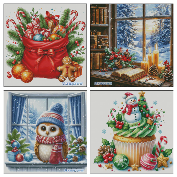 Новинки новогодних многоцветных схем для вышивки от Аладдин