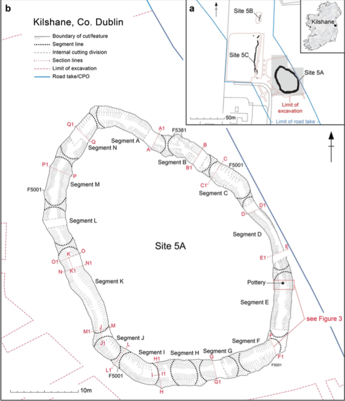 Схема раскопок в Килшейне. Ров, окружавший место пира, заполнялся костями животных постепенно, по секторам https://doi.org/10.1371/journal.pone.0279556.g001