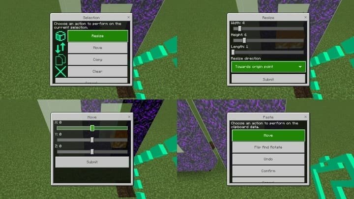 Демонстрация доступных функций редактора мира из мода для Майнкрафт ПЕ (Бедрок)