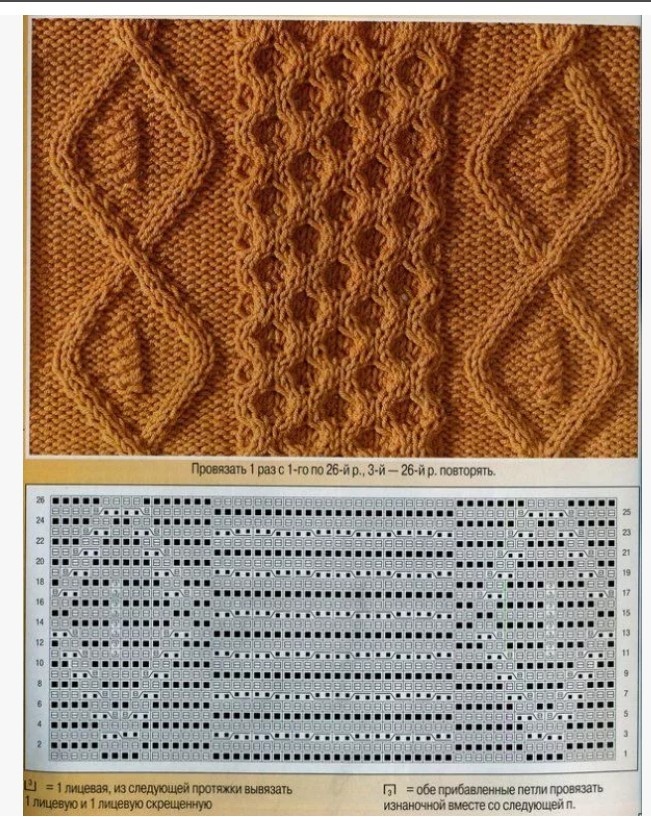 Вот похожие ромбики и схема к ним. Только на мамином джемпере внутри ромбиков была в каждом одна вывязана шишечка. И по краям изнаночная гладь была выделена лицевыми дорожками. Фото из свободного доступа в интернете.