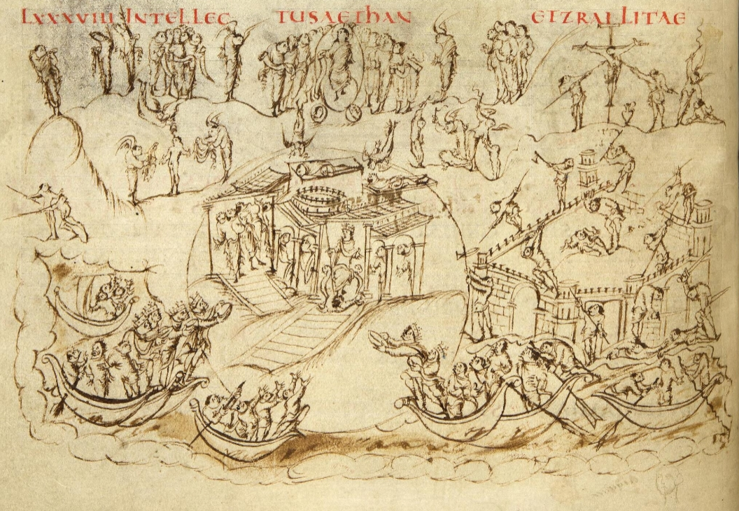 Миниатюра из Утрехтской псалтыри, 820 - 835 гг. (1490 - 1505 гг.).110 стр.