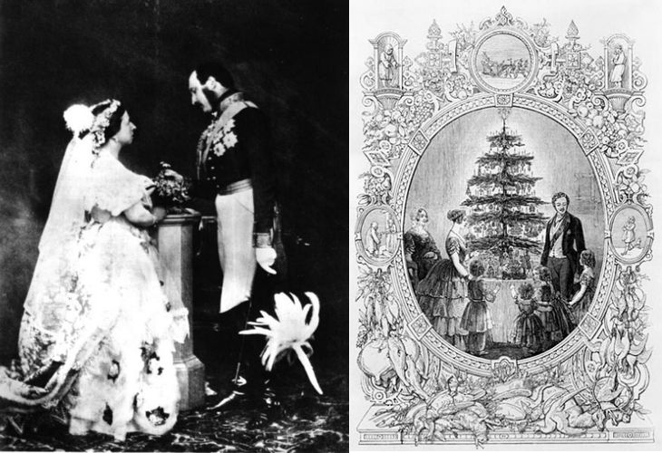 Свадебная фото и рисунок из журнала о праздновании Рождества королевским семейством.