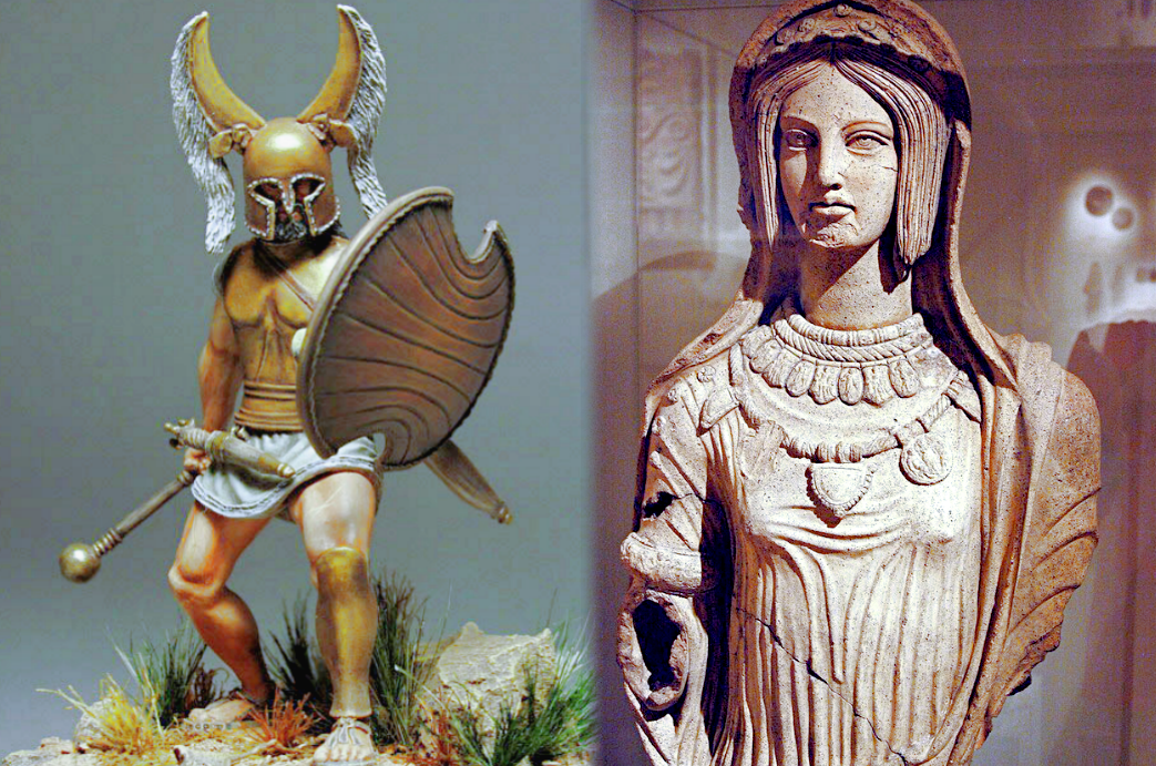 Справа на иллюстрации изображена женщина-этрусска, слева – пиценский воин.