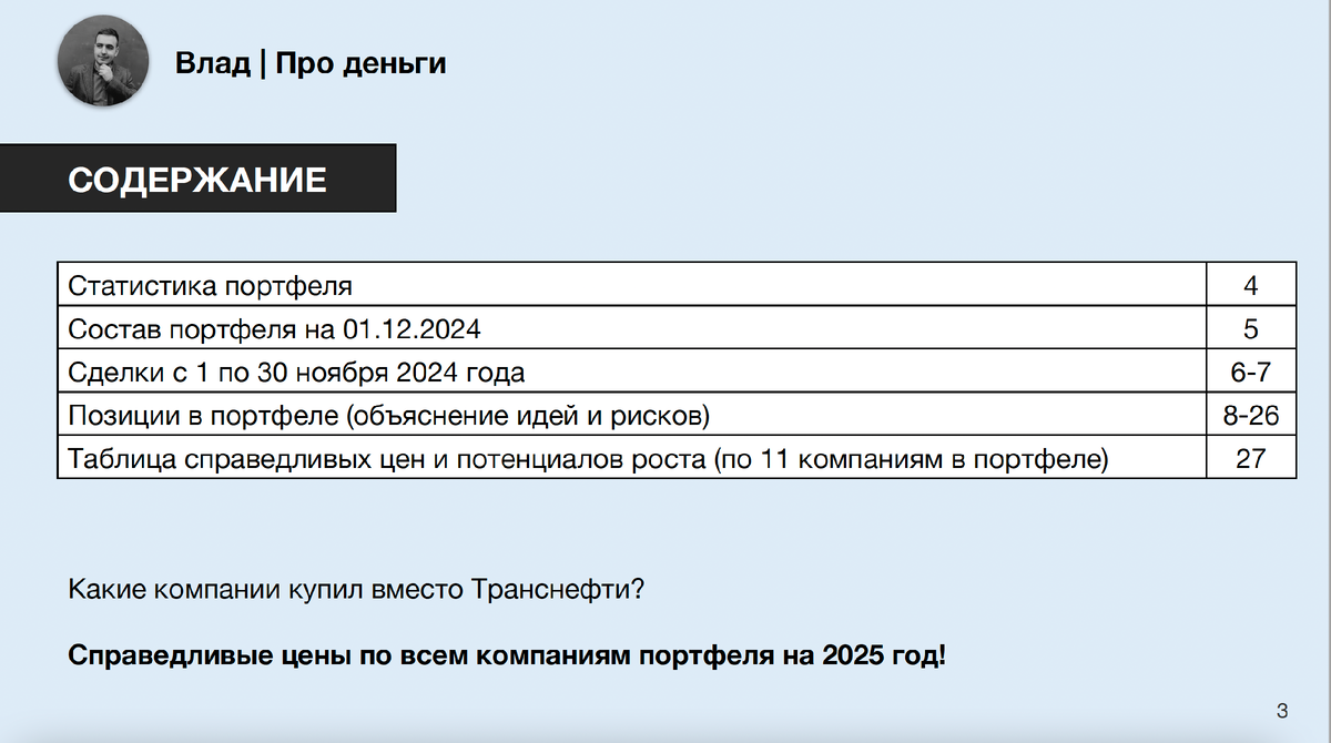 Содержание портфеля