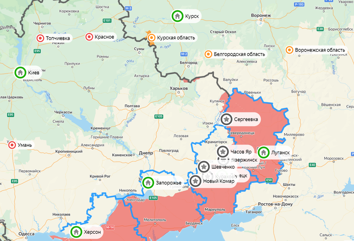 Карта СВО. Скриншот: Яндекс.Карты