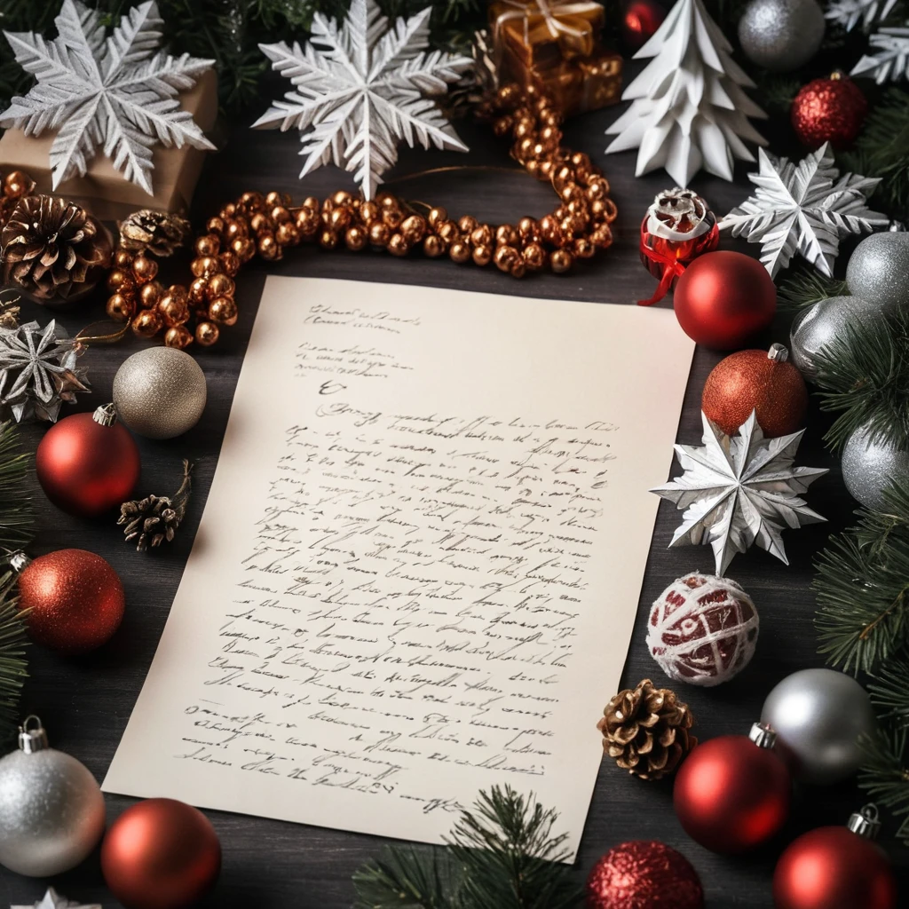 Письмо на фоне новогодних украшений