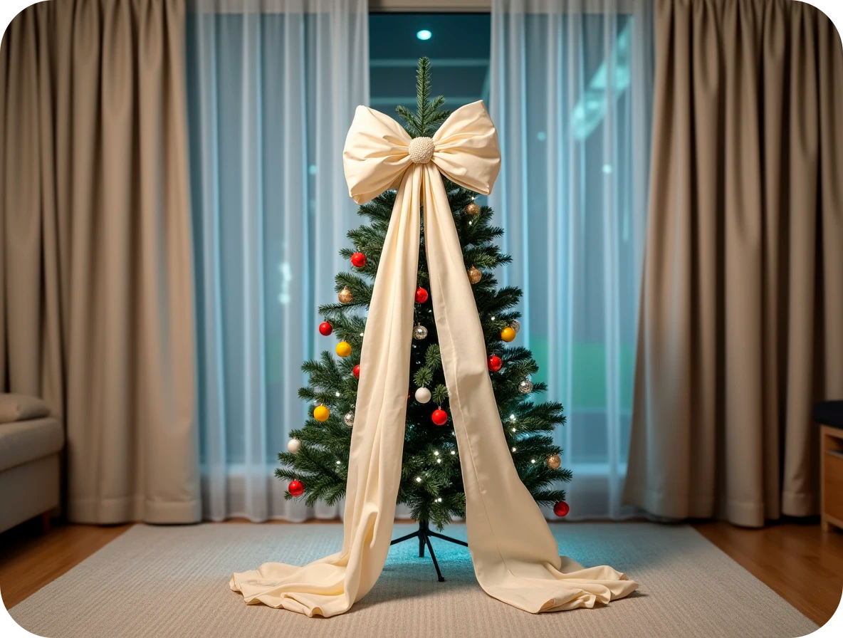 Бант на ёлку своими руками придает ёлочке очень необычный вид. На принцессу похожа)