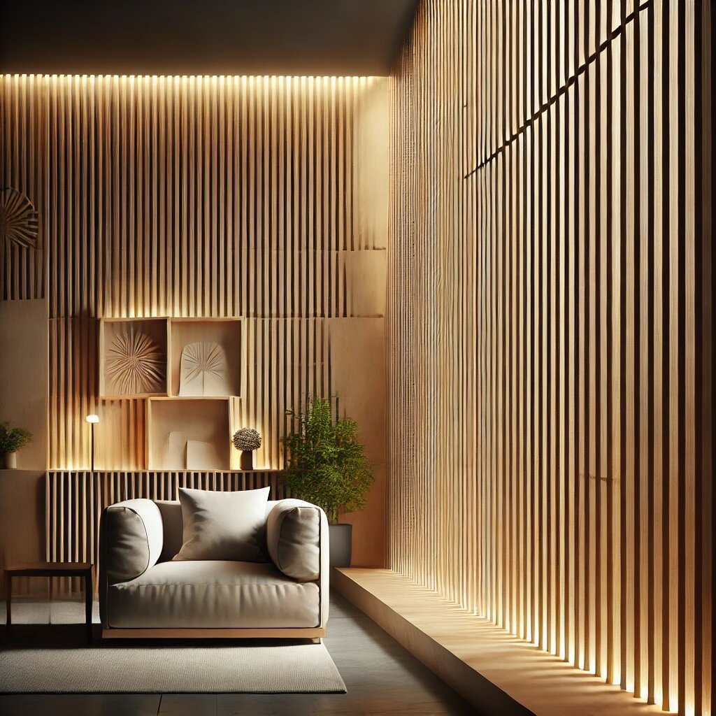 Декор стен деревянными брусками 