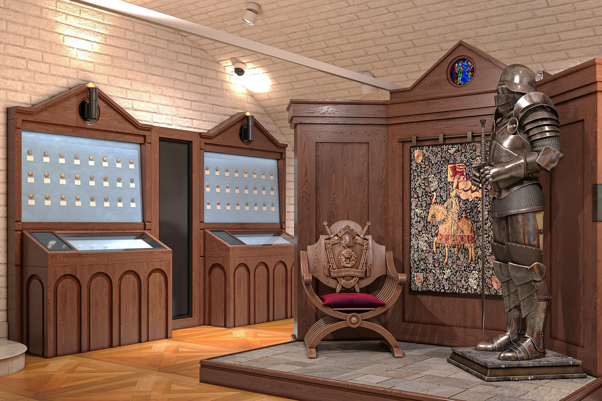    Экспозиция выставки «Монеты и рыцари. Серебро и сталь»