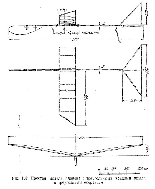 Простая модель  планера с треугольными концами крыла и треугольным оперением