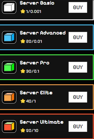 Меню апгрейдов. Я не мотематик, но мои ноучные расчёты показывают, что самое выгодное для покупки - Server Ultimate xD