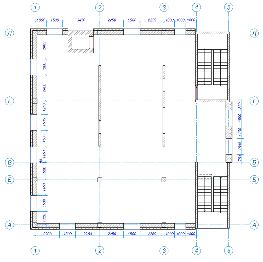 План 1 этажа с наружными стенами