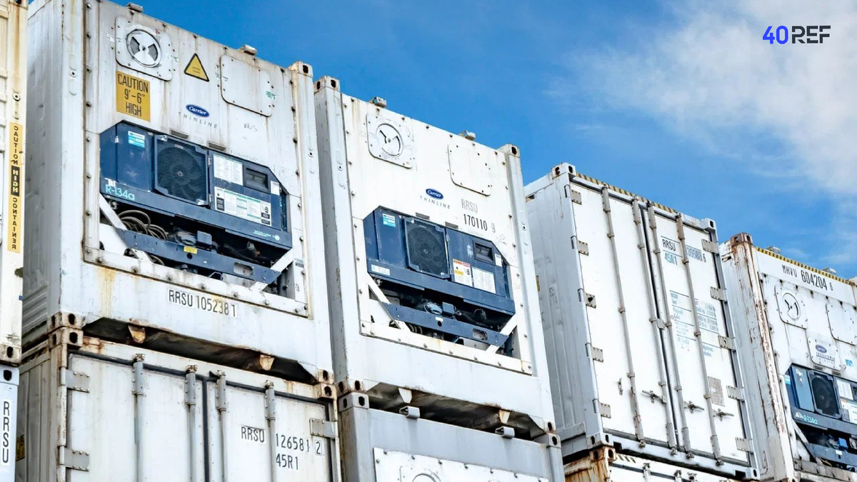 На фото сток контейнеров на терминале 40REF