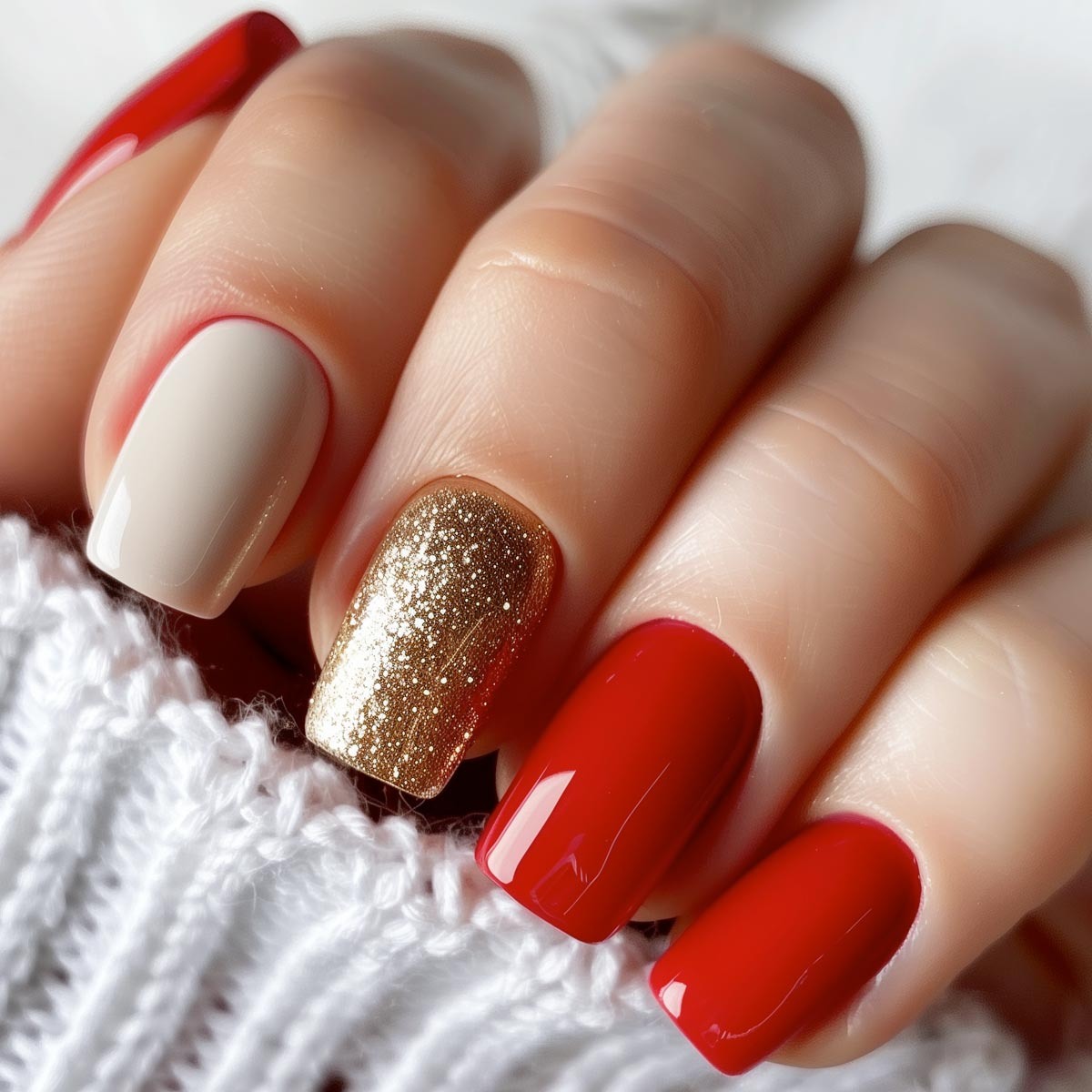 Красно-золотые рождественские ногти