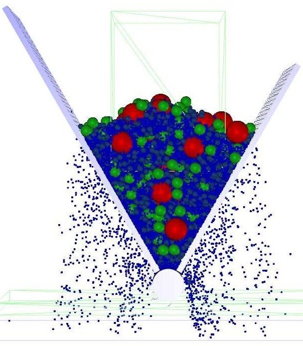 Расчётная модель, включающая сыпучий материал и элементы измельчителя