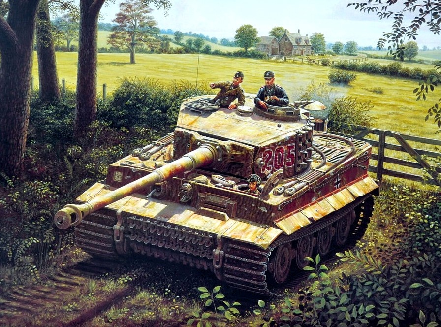 "Это не немецкие танки..." Михаэль Виттман у Виллер-Бокажа. Правда, его командирский "Тигр" №205 оставлен по дороге из-за неисправности и еще не доехал до городка. 