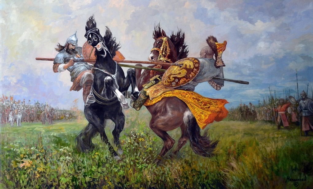 Картина М. И. Авилова «Поединок Пересвета с Челубеем на Куликовом поле», 1943