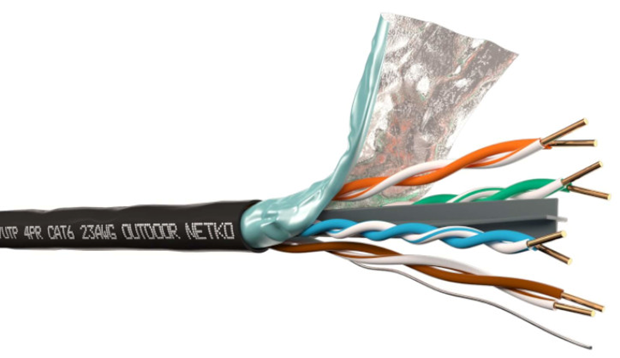 Кабель F/UTP4 (FTP4) cat.6, 4 пары 23 AWG BC, одножильный, экранированный, с крестовиной, для наружных работ, 305м, FLUKE TEST, NETKO Expert