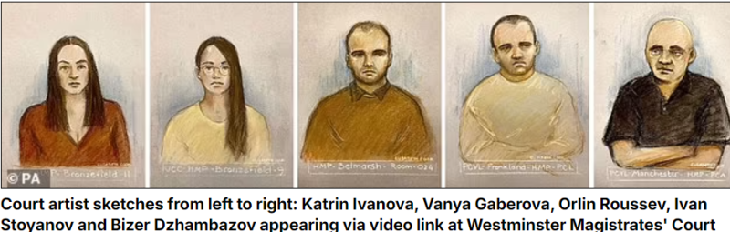 Слева направо - Катрин Иванова, Ваня Габерова, Орлин Руссев, Иван Стоянов (в публикациях не упоминается) и Бизер Джамбазов. Скриншот:dailymail.co.uk