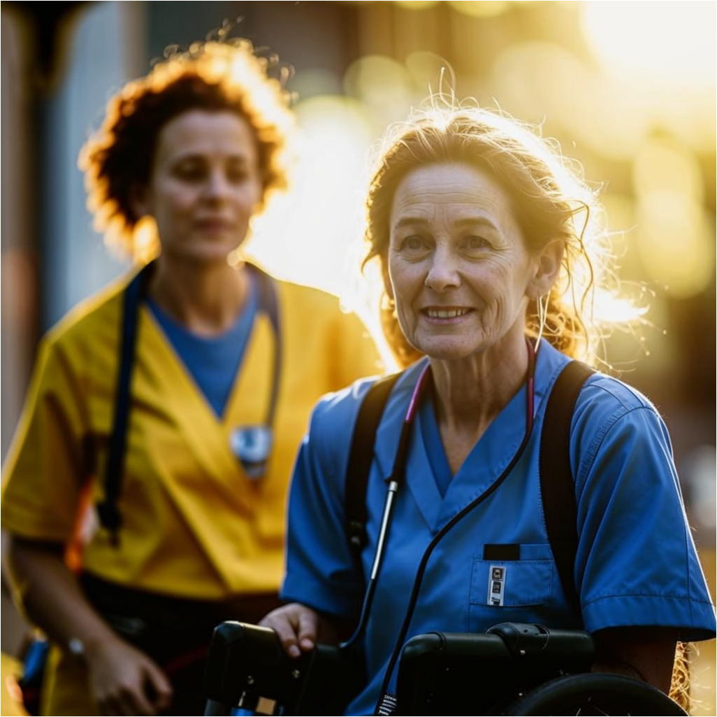 Фото выпонено нейросетью.  Работники службы надомного обслуживания Министерства труда и социальной защиты