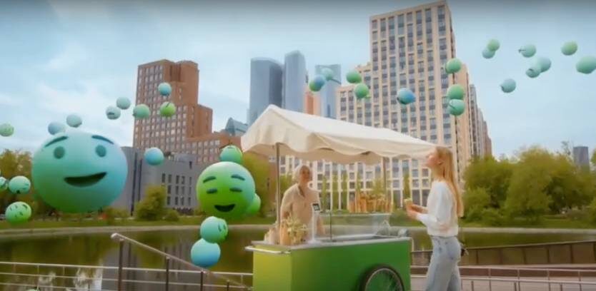   Фото: стоп-кадр рекламы "Сбера" "платить улыбкой"