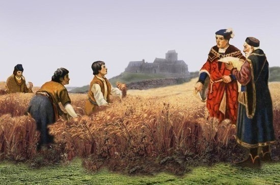 крестьяне на барщине. Картина XX в.