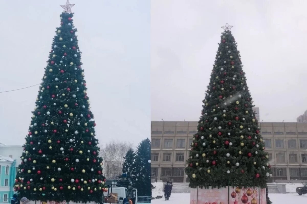    Работники мэрии установили еще две новогодние елки в Новосибирске