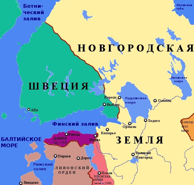 Граница Швеции и Новгородской республики по Ореховецкому мирному договору 1323 года.
