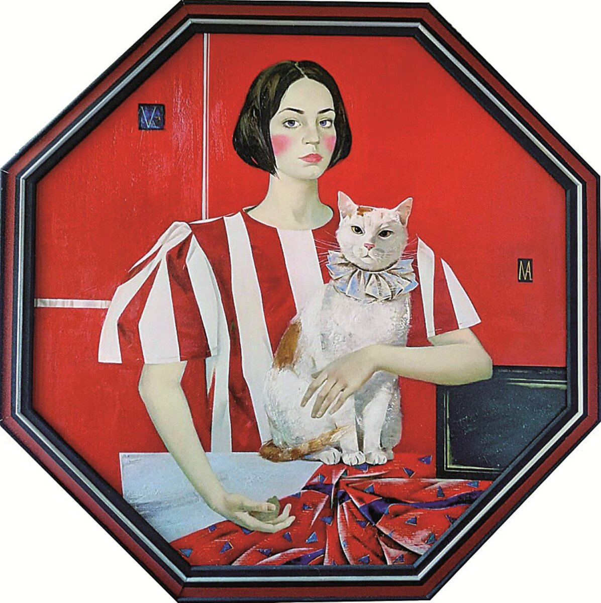 Автопортрет с Василием.  2018 г. Холст, масло.  120 x 120 см