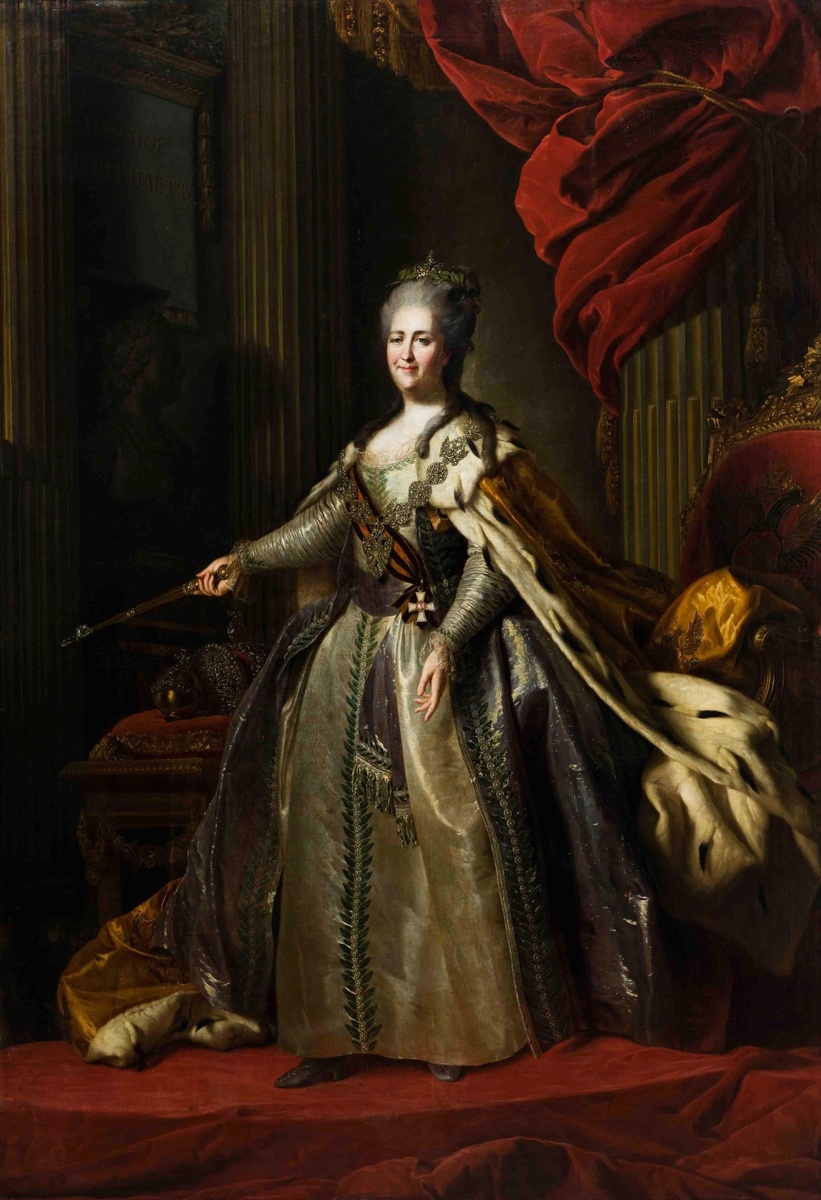 Портрет императрицы Екатерины II (1729 — 1796). Видоизмененная копия с А. Рослина (тип А. Рослина — Ф. С. Рокотова). Ф. С. Рокотов. Конец 1770-х — 1780-е гг.
