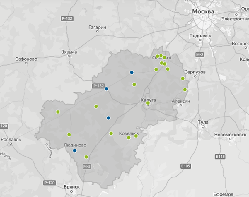 Калужская область. Скрин с сайта проекта https://xn----dtbcccdtsypabxk.xn--p1ai/#/regions/611