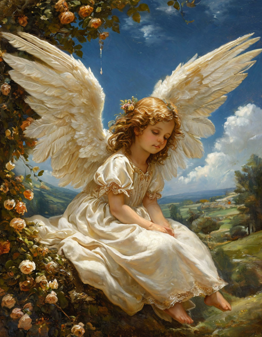 Картинка создана нейросетью Ангел к детям прилетал.