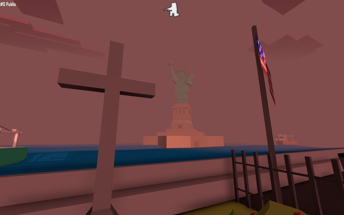 Статуя свободы и католический крест на берегу, BROKE PROTOCOL.